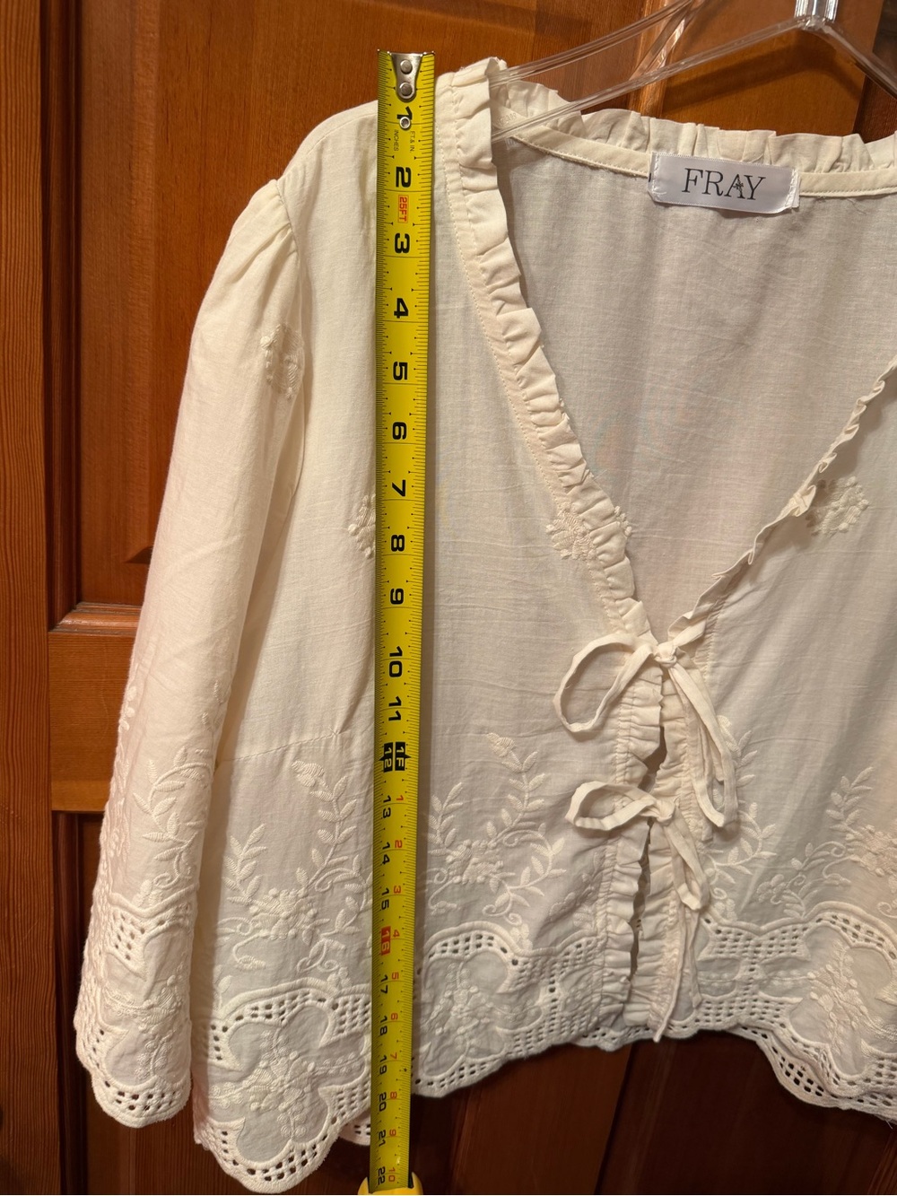 Cream Embroidered Tie-Front Peasant Blouse - Picture 10 of 13